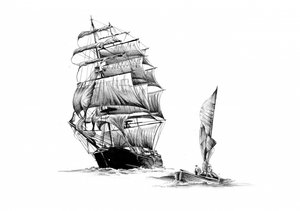 Segelschiff und Beiboot