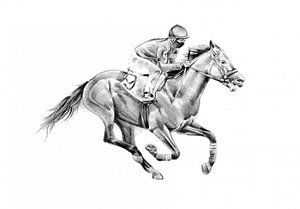Rasendes Rennpferd und Jockey