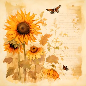 Aquarell Sonnenblumen und Bienen Silhouetten