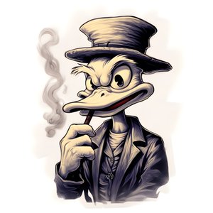 Dagobert Duck raucht einen großen Marihuana-Joint