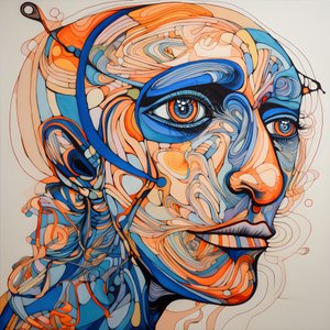 Gesicht, Spirale für die Augen und ein Vogel für die Nase 4