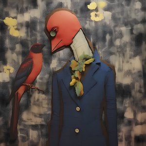 Holzpuppe und Vogel