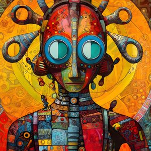 Karneval Cajun Sumpf Mutant Sci-Fi Droide, im künstlerischen Stil von Tim Burton und Beksinski 1