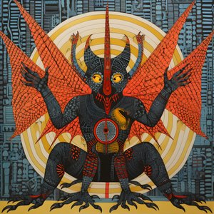 Der Teufel Lucifer lehnt sich in einem teuflischen Palast zurück