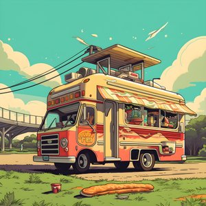 Künstlerisches Veranstaltungsplakat für Food Trucks in einem Skatepark in Nordkalifornien