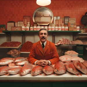 ein surreales Bild eines polnischen Fischhändlers aus den 1950er Jahren