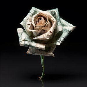 Eine Rose aus 100 Dollarscheinen, die elektrisch sind 1