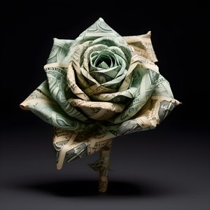 Eine Rose aus 100 Dollarscheinen, die elektrisch sind 3