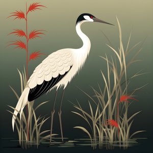 Eine schöne japanische Illustration eines Kranichs und Bambus 4