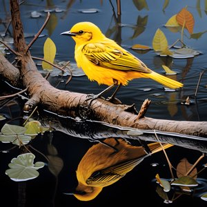 Gelber Vogel auf einem Ast im Wasser von Kurt Heppke