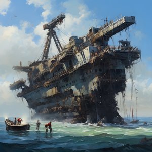 Großes Wrack wird von einem Kran aus dem Meer gezogen