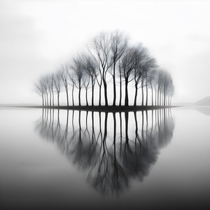 Schwarz-weiß Fotos von Bäumen auf dem Wasser