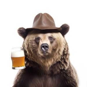 Ein Bär mit einem Zylinder und einem Bierkrug von vorne und im Profil auf weißem Hintergrund 2