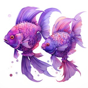 zwei Fische in der Farbe violett von Kurt Heppke
