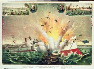 Zerstörung des US-Kriegsschiffs Maine im Hafen von Havanna, 15. Februar 1898 von Kurz and Allison