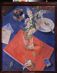 Zweig einer Vogelkirsche in einem Glas von Kuzma Sergeevich Petrov Vodkin