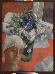 Blumen und Frauenkopf von Kuzma Sergeevich Petrov Vodkin