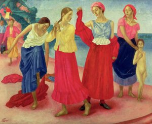 Junge Frauen an der Wolga, 1915 von Kuzma Sergeevich Petrov Vodkin