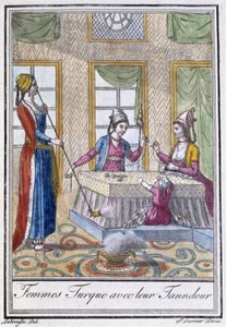 Türkische Frauen mit ihrem Tanndour - in „Enzyklopädie der Reisen“ von J. Grasset St Sauveur, ed. Deroy, Paris von L.F. Labrousse