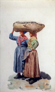 Zwei Hafenarbeiterinnen im Hafen von Genua, ca. 1890