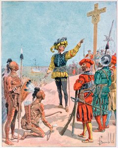 Jacques Cartier nimmt Besitz von der Bucht von Gaspé, Kanada, 1534, 1900 von L Geisleh