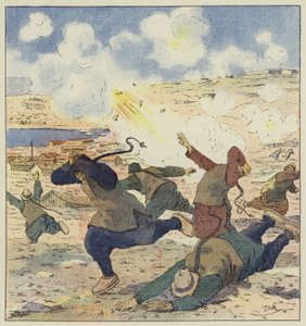 Flucht der Chinesen beim ersten Bombardement von Port-Arthur