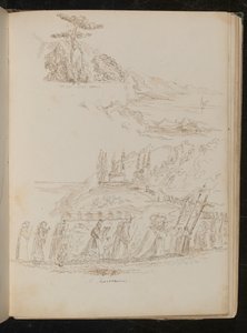 Studie einer monastischen "Prozession" in einer Küstenlandschaft von Lady Butler