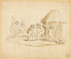 Putti, die mythologische Szenen darstellen