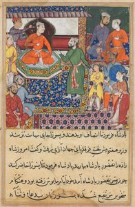 Seite aus den Geschichten eines Papageis Tuti-nama: Achte Nacht: Die Dienerin bittet erneut..., 1558-1560