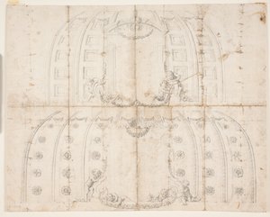 Frederiksborg Schloss, Audienzsaal. Zwei verschiedene Entwürfe für die Deckendekoration der Kuppel