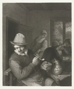 Wirtshausszene mit Mann, der eine Pfeife stopft von Lambertus Antonius Claessens