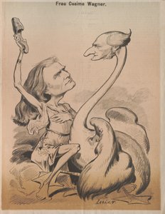 Richard Wagner als Schwan und Cosima Wagner als Leda, Titelblatt von Die Bombe, 1875