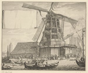 Brand in der Ölmühle De Zeug bei Wormer, 1699 von Laurens Scherm