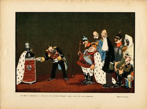 Illustration von Leal de Camara in Le Rire, 25/12/09 - Belgien, Europa, Portugal, Österreich, Alkohol, Alkoholismus, Protokoll - Wilhelm II, Leopold II, Edward VII, Alfons XIII, Franz Joseph I. von Österreich, Sultan von Leal de Camara
