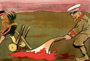 Der Pflug der Zivilisation - Russische Soldaten pflügen die blutigen Schlachtfelder. 1904