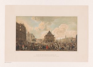 Dam in Amsterdam mit dem im Bau befindlichen Palast von Leendert Izaac Frederikus Grondijs