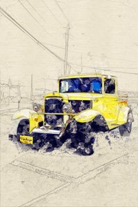 Klassischer gelber Pickup von Lembayung senja studio [Vintage Poster]