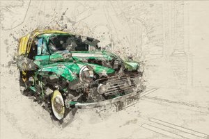 Grünes altes Auto von Lembayung senja studio [Vintage Poster]