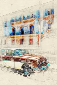 Havanna-Klassikauto-Skizze von Lembayung senja studio [Vintage Poster]