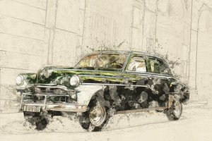Vintage-Auto-Skizzenkunst von Lembayung senja studio [Vintage Poster]