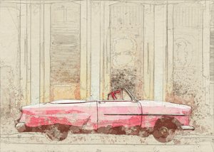 Vintage Pinkes Cabrio Skizze von Lembayung senja studio [Vintage Poster]