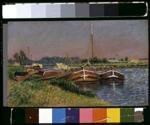 Lastkähne auf der Marne bei Lagny von Leo Gausson