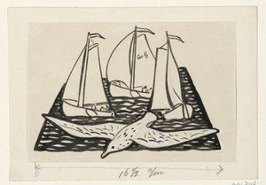 Drei Segelschiffe und eine Möwe von Leo Gestel (signed by artist)