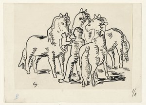 Mann mit drei Pferden von Leo Gestel (signed by artist)