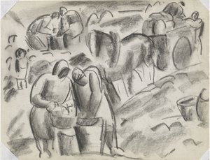 Kartoffelernter auf dem Feld mit Pferd und Wagen von Leo Gestel