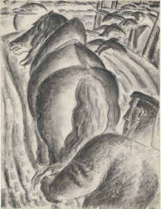 Bauer mit Pflug und Zugpferd