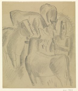 Bauer mit vier Kühen von Leo Gestel
