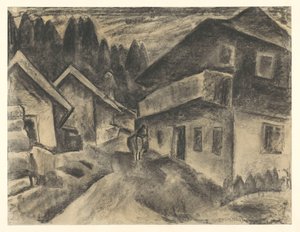 Dorfansicht mit Mann und Kuh auf Dorfstraße von Leo Gestel