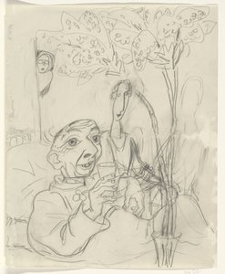 Karikatur von Leo Gestel auf seinem Krankenbett