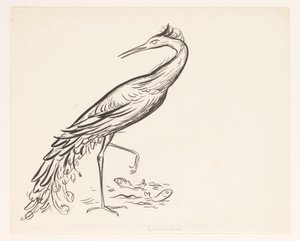 Reiher am Wasser mit zwei Fischen bei seinen Pfoten von Leo Gestel
